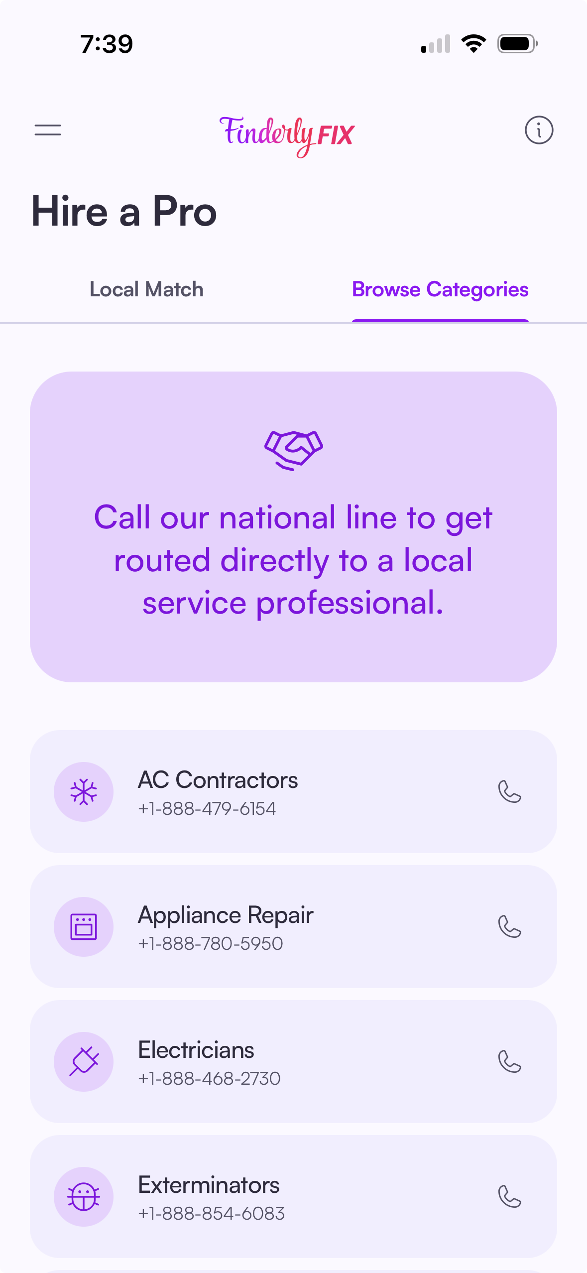 Call a Pro When It's Time - Finderly app screenshot
